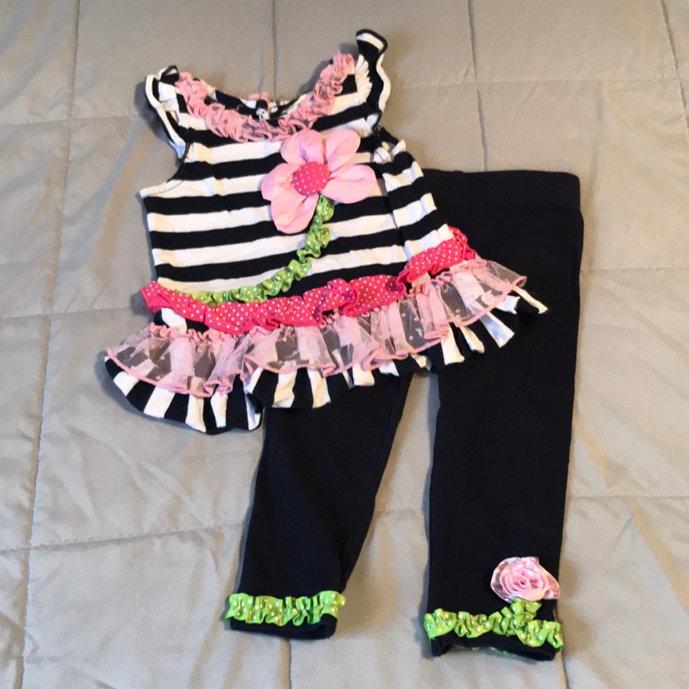 Rare Editions Pink Flower Outfit Size 12 Months